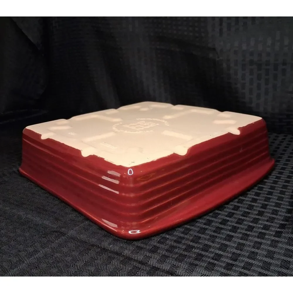 Pampered Chef Stoneware 9x9x2 Square Baker 2.75 Qt Cranberry Red Baking Dish